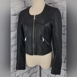 Bagatelle NYC Women's Genuine Leather Jacket Perforated Cropped Zip Cuffs Medium